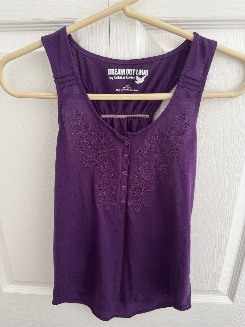 Dream Out Loud Purple Embroidered Button-Front Tank